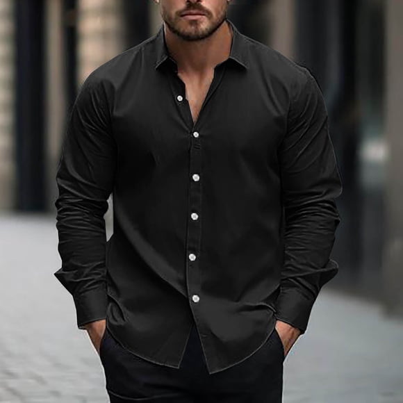 Long Sleeve Button up Shirts Men Dress Shirt Men Button Shirt Mens Dress Shirts Long Sleeve Mens Long Sleeve Dress Shirt Black 2XL