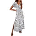 thumbnail image 1 of UPPADA Robe Maxi à Col en V pour Femme, Imprimé Floral, Robe d'Été Décontractée à Manches Courtes, Style Bohème, Robe de Plage avec Fente Latérale, Robe de Cocktail pour Fête, Robe Ajustée Femme Blanche, TTTG, 1 of 3