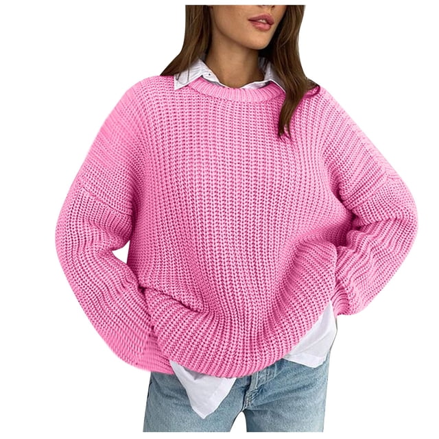 TIMIFIS Chandails pour Femmes Chandail Chandail Haut Col Rond Manches Longues Surdimensionné Tricot Douillet Épais Chaud chandail Hiver Automne Chandail Haut Vêtements d'Extérieur Automne/hiver