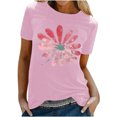 thumbnail image 1 of KIHOUT Nouveau Haut de Mode d'Été pour Femmes 2025, Haut à Manches Courtes Col Rond Décontracté Imprimé Rose TG, 1 of 5