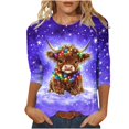 thumbnail image 1 of Staron Liquidation d'Été Hauts pour Femmes Manches 3/4 Animaux de Dessin Animé Tunique à Col Rond Hauts T-Shirts Basiques Chic Décontracté Hauts Amples Blouses Fluides, 1 of 5