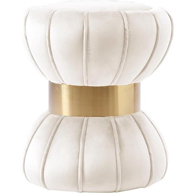 Meridian Furniture Vino Contemporary Velvet Ottoman/Stool in Cream