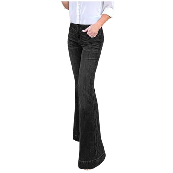 Ketyyh-chn99 Wrangler Jeans for Women Boyfriend Jeans y2k Women's Flare Bell Bottom Jeans High Waisted Wide Leg Bootcut Jeans Stretchy Denim Pants Black,S