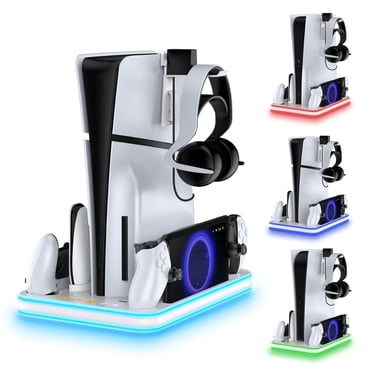 PS5 Slim Bracket And Cooling Station, With RGB LED Controller, Charging Station For PlayStation 5, PS5 Controller Charger For Dual Sensing And Edge Controller, PS5/PS5 Slim Accessory Cooling