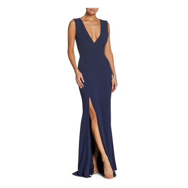 Dress the Population Womens Sandra V Neck Gown Dress, Blue, Medium
