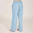 thumbnail image 5 of zanvin Women's Casual Solid Cotton Linen Drawstring Elastic Waist Wide Leg Cargo Pants, 5 of 5