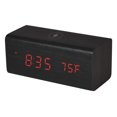 thumbnail image 1 of RCA 5-Watt Qi Charging Alarm Clock with Red LED Digits and Dark Woodgrain Finish - Black, 1 of 3