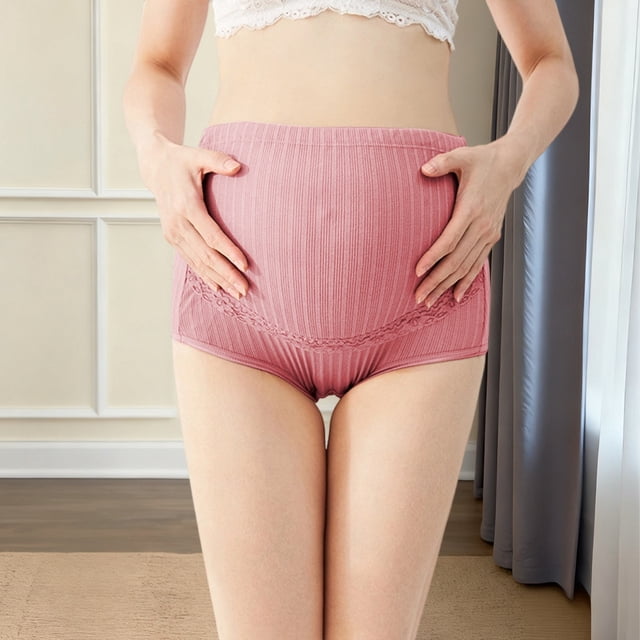 High Waist Maternity Underwear with Bump Support Soft Breathable Ribbed Stretch Adjustable Lace Trim Comfortable Seamless Postpartum Belly Band for Pregnancy