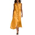 thumbnail image 2 of XiYing Robes d'Été pour Femmes, Robe Longue Décontractée d'Été pour Femme à Col en V Sans Manches, Maxi Fluide avec Boutons devant et Poches pour Vacances à la Plage, Coupe Ample,, 2 of 7