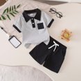 thumbnail image 3 of Qtocio Ensemble Garçon Haut à Manches Courtes Rayé et Short à Poches Col à Revers Décontracté Mode Confortable Tenue Quotidienne Tenue d'Été, 3 of 5