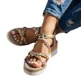 thumbnail image 1 of Sandales Compensées Espadrilles pour Femmes Ethniques Boho à Pampilles Plateforme à Talons Hauts Épais Chaussures d'Été de Plage et de Robe, 1 of 6