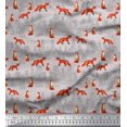 thumbnail image 1 of Soimoi Gray polyester Crepe Fabric Cedar Tree & Fox Animal Print Fabric by Yard 42 Inch Wide, 1 of 5