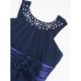thumbnail image 3 of Aislor Robe Fleurie en Mousseline Asymétrique pour Filles, Enfants, Froncée, Sans Manches, Perlée, Mariage, Demoiselle d'Honneur, Robe Formelle, Bleu Marine, 6, 3 of 7