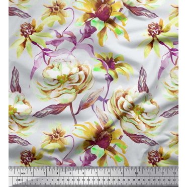 Soimoi Green Rayon Fabric Leaves & Floral Fabric Prints by Yard 56 Inch Wide