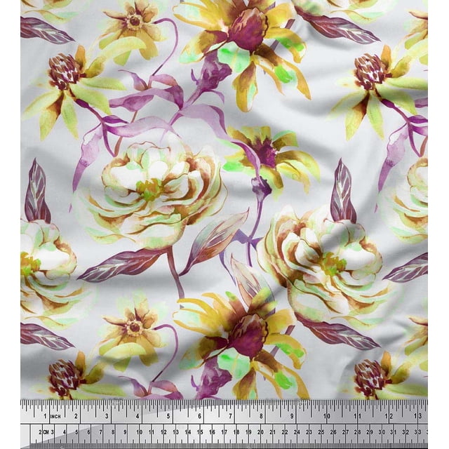 Soimoi Green Moss Georgette Fabric Leaves & Floral Print Sewing Fabric BTY 42 Inch Wide