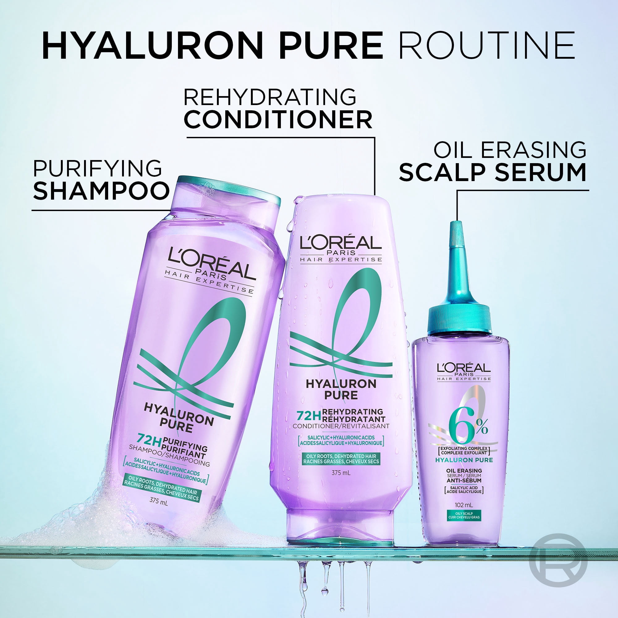 L'Oréal Paris, Hair Expertise, Hyaluron Pure Oil Erasing Scalp Serum, with Salicylic Acid, for Oily Roots and Dehydrated Lengths