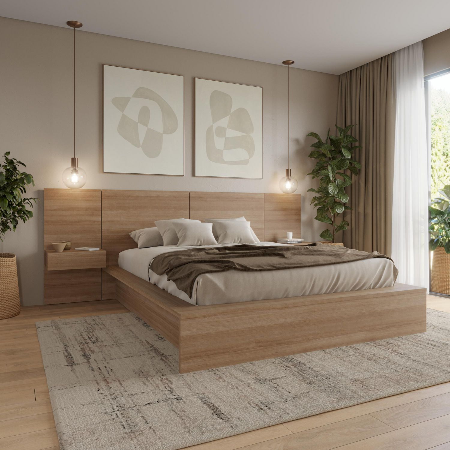 James 4-Piece Bedroom Set With Bed, Headboard and 2 Floating Nightstands