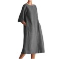 thumbnail image 2 of EGNMCR Robes d'Été pour Femmes Tendance 2024 Mode pour Femmes Col Rond Ample Manches Mi-Longues Robe Unie Longueur Genou, 2 of 8