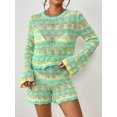 thumbnail image 4 of FOCUSNORM Women 2 Pieces Fall Shorts Outfits Stripe Patchwork Crew Neck Long Sleeve Sweater Knit Tops Shorts Clothes Set, 4 of 8