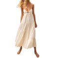 thumbnail image 1 of Kmbangi Robe Midi Cami d'Été pour Femmes Couleur Unie Bretelles Spaghetti Dos Nu Tie-Up Partie Beach A-line Robe, 1 of 7