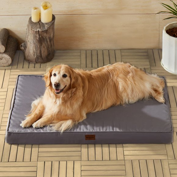 BFPETHOME Outdoor Dog Bed for Large Dogs Waterproof Orthopedic with Removable Washable Cover Egg Crate Foam Mat (47 x 29 in Grey)