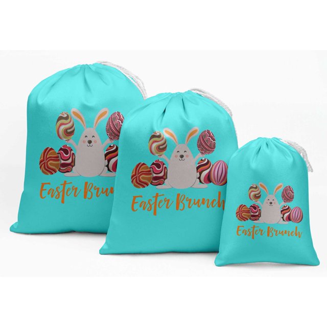 Darling Souvenir Green Rabbit & Egg Easter Party Supplies Favor BagsDrawstring Pouches15 Pieces