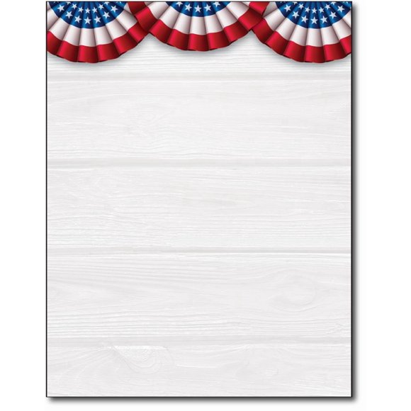 Patriotic Banners American Stationery Paper - 80 Sheets - Perfect for 4th of July, Veteran's Day, Memorial Day, and other patriotic holidays!
