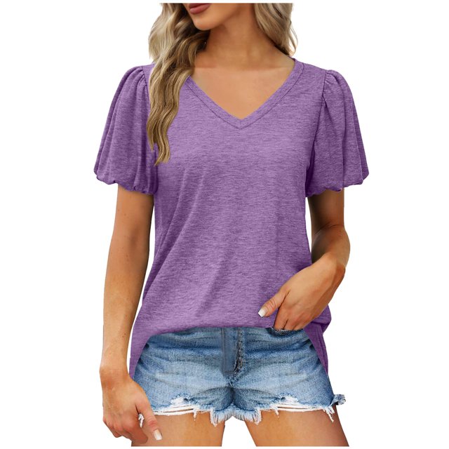 Birdeem Mode Femmes Été T-Shirt Décontracté à Manches Courtes Col en V
