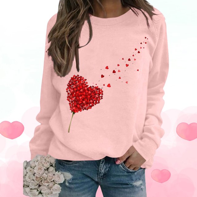 Levmjia Chandail de la Saint-Valentin pour Femmes Chandails à Manches Longues pour Femmes Imprimé de la Saint-Valentin Col Rond Chandail à Enfiler Hauts Chandail Décontracté