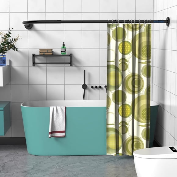 Corner Shower Rod Adjustable L Shaped Shower Curtain Rod Drilling Install Stainless Steel Curved Shower Rods 27.6-39.3x43.3-67 inch With 24 Shower Rings for Bathroom,Bathtub,Fitting Room -Black