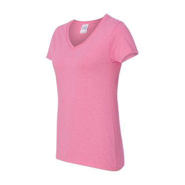 Gildan - T-Shirt à Col en V pour Femmes en Coton Épais - 5V00L - Azalée - Taille : TG