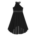 thumbnail image 4 of Oyolan Robe Trapèze à Col Licou pour Fille, Demoiselle d'Honneur Junior, Fille aux Fleurs, Robe Maxi Asymétrique en Mousseline, Robe de Fête, Noir, 8, 4 of 5