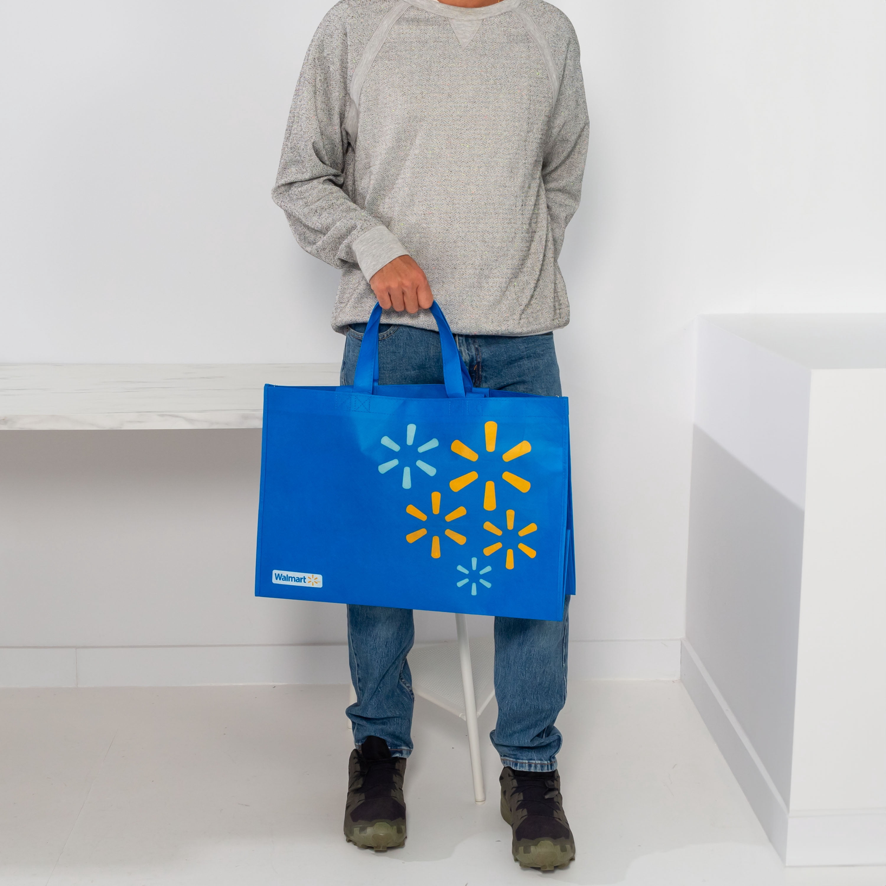 Walmart Grand sac d’épicerie réutilisable, sac fourre-tout à doubles poignées, bleu