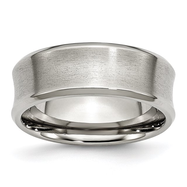 Stainless Steel Beveled Edge Concave 8mm Brushed Band Ring 12 Size