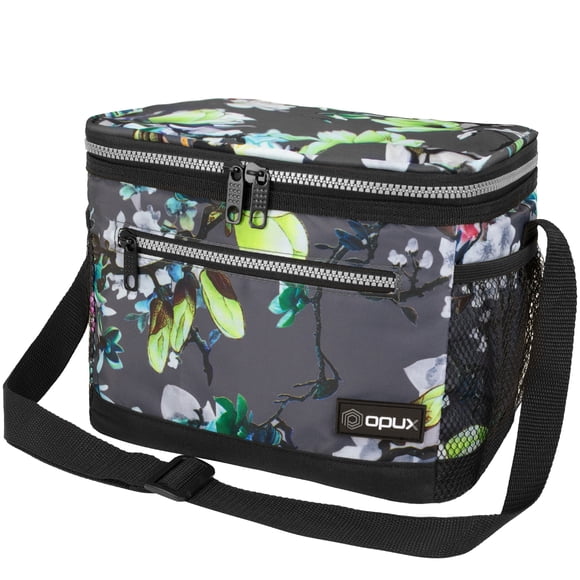 OPUX Insulated Lunch Box Men Women, Lunch Bag for Work School, Leakproof Soft Cooler Tote Adult, Large Lunch Pail Kids Boys Girls, Picnic Beach Food Bag with Shoulder Strap, Grey Floral
