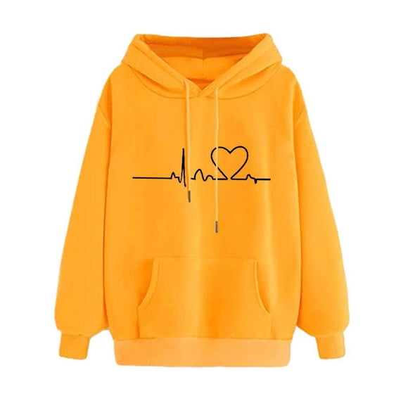 Casual Womens Sweat Shirts Snap Hoodie Long Sweatshirt Hoodie with Zipper Sweatshirt for Women Hoodies Women's Casual Print Pullover Tops Long Sleeved Top Yellow M