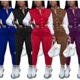 thumbnail image 3 of Tenues d'Entraînement 2 Pcs pour Femmes Vestes Patchwork à Boutons Pantalons Longs Bodycon Survêtement, 3 of 4
