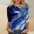 thumbnail image 2 of FAIWAD Femmes Bloc de Couleur 3/4 Chemises Col Rond Blouses Décontractées Élégantes Grande Taille Tunique de Sortie, 2 of 5