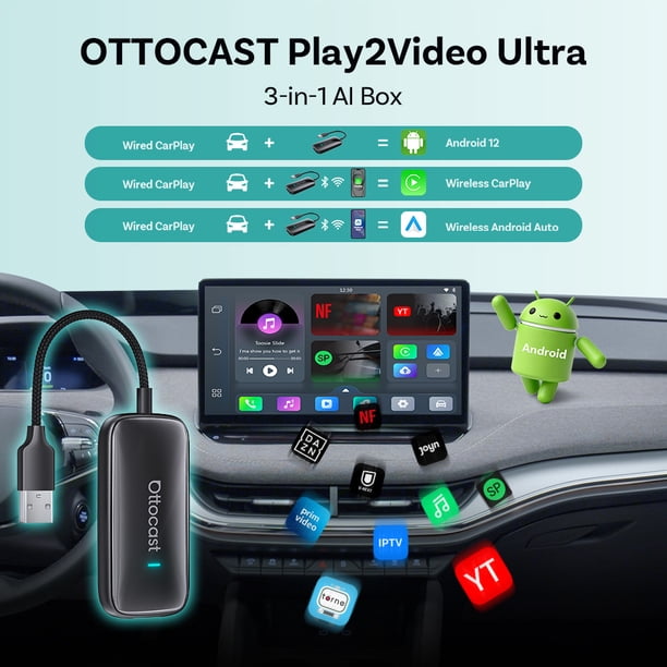 OTTOCAST Play2Video Ultra Wireless CarPlay & Android Auto Adapter