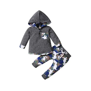 Xingqing Toddler Baby Boy Outfits Hoodie Sweatshirt Hooded Tops+Dinosaur Pants Infant Fall Winter Clothes Army Green 2-3 Years