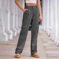 thumbnail image 2 of Besolor Jeans Cargo à Jambe Droite Extensibles Taille Haute pour Femmes, Gris, 2 of 7