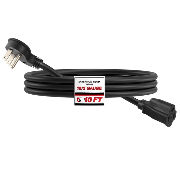 EP 10 Ft Low Profile Flat Plug Indoor Extension Cord, Black 16/3 3-Prong Grounded Cable