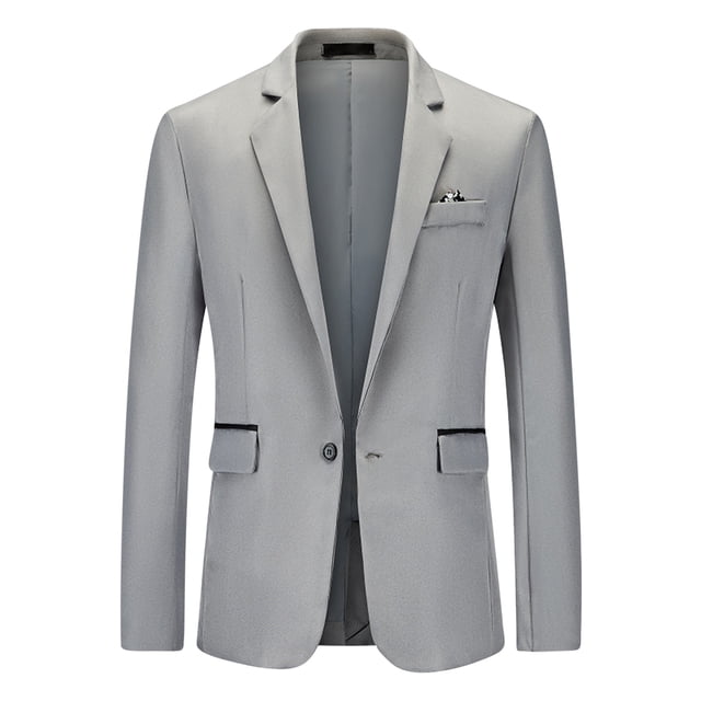 TIMIFIS Gray Mens Suit Jacket Casual Solid Dress Jacket Daily One Button Business Blazer Formal Wedding Prom Blazer
