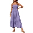 thumbnail image 1 of Robes à Bretelles Spaghetti pour Femmes Robes Bohèmes à Bretelles Spaghetti pour Femmes Smockées à Étages Longues Robes de Plage Soleil Sans Manches Robe Maxi Unie Longue Robe Maxi Longue pour Femmes Longues Robes Maxi pour Femmes, 1 of 9
