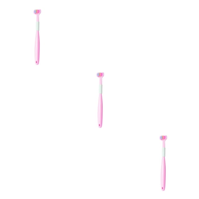 Thinsony Triple Toothbrush Triple Clean For Efficient Cleaning Plastic Three Head Toothbrush For Cleaning A22 Peach Pink Child 3Set
