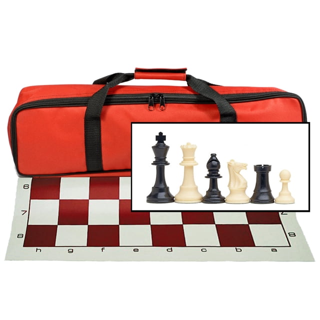 Complete Tournament Chess Set - Plastic Pieces - Roll-up Board - Canvas Bag