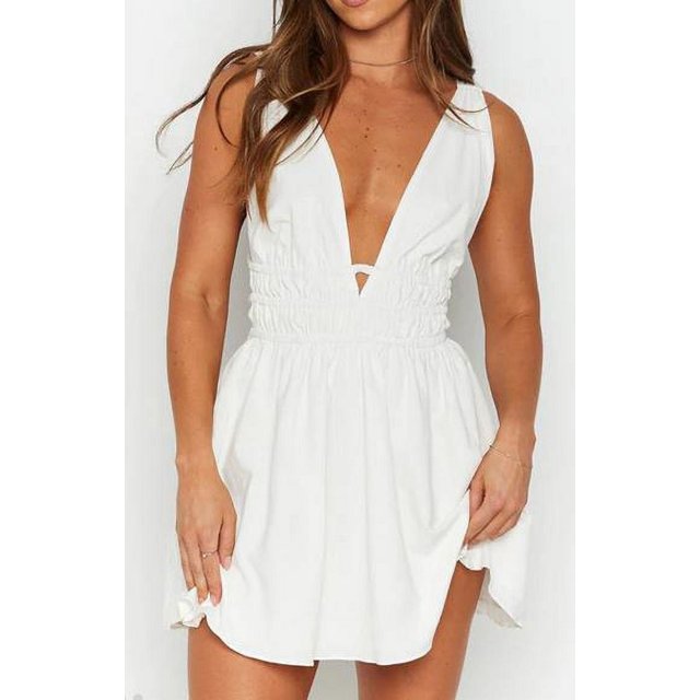 MesaSe Women Sleeveless V Neck Backless Flower Print Summer Club Party Mini Dress