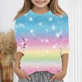 thumbnail image 3 of lcziwo Chemises à Manches 3/4 pour Filles 2025 Mode Paillettes Graphique Imprimé Pailleté Hauts de Fête Automne Décontracté Col Rond Chandail Blouse Multicolore Cadeaux d'Anniversaire, 3 of 6