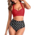 thumbnail image 4 of Women Vintage Swimsuit Two Piece Retro Halter Ruched High Waist Print Bikini Set, 4 of 9