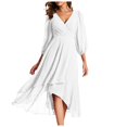 thumbnail image 2 of Plus Size Dresses Chiffon V Neck Long Sleeves Pleated A Line Midi Length Sun Dress White M, 2 of 5